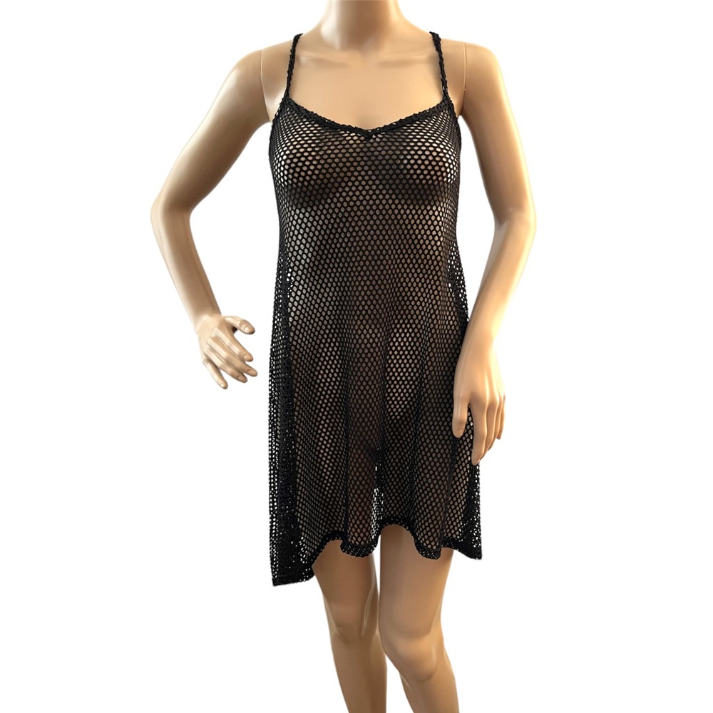 𝐁𝐄𝐀𝐂𝐇 𝐇𝐀𝐁𝐈𝐓𝐀𝐓 | BLACK STRETCHY NET BEACH COVER UP DRESS - Picture 9 of 9